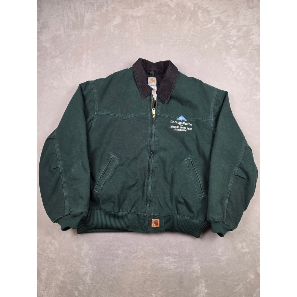 Vintage Carhartt Santa Fe Jacket J14 Mens 2XL SPC Green Quilted Canvas Logo Y2K